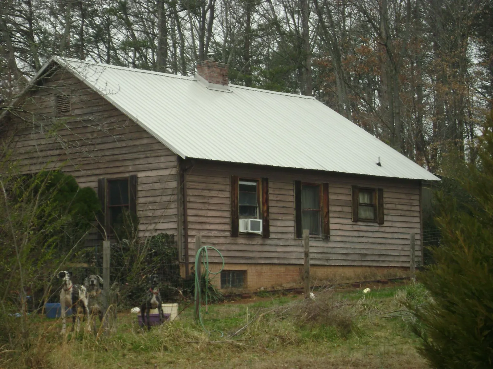 White metal roof on an old wood sided farmhouse, from a Metal Roof Installation job in Lockport